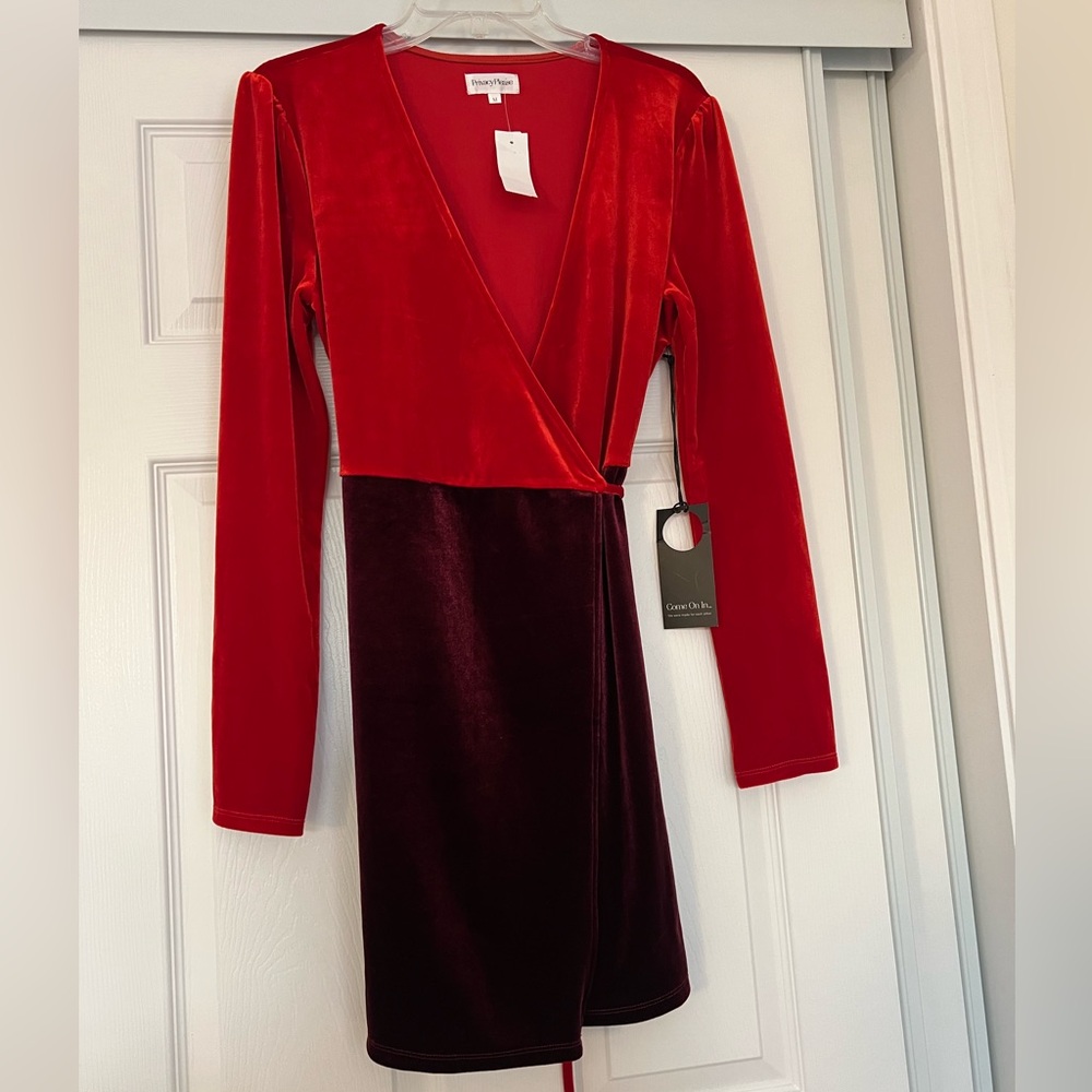 Privacy Please x Revolve Colorblock Velour Wrap Dress Size M